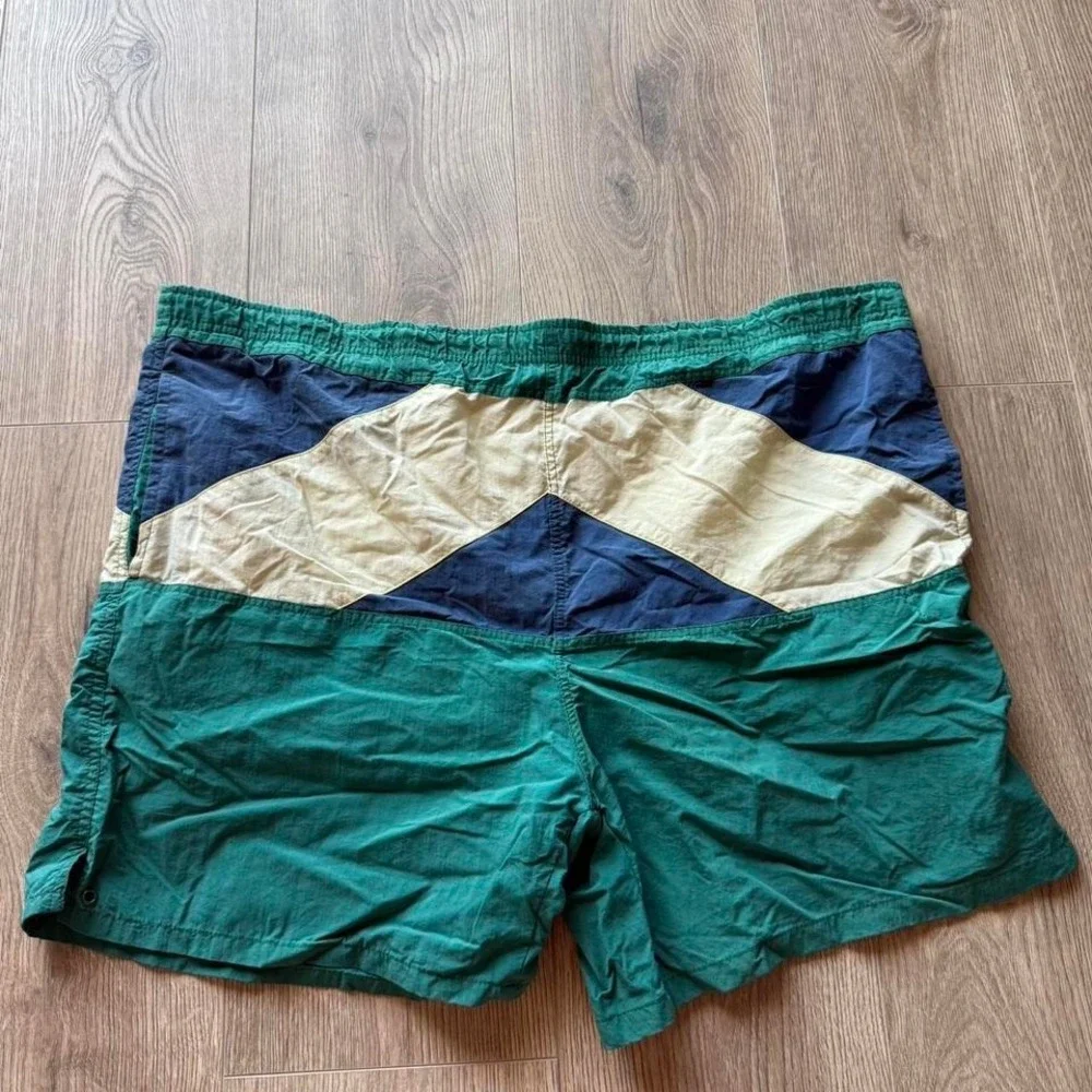Vintage 90s Colorblock Swim Trunks Starting Point Green‎ Navy  Beach Shorts L